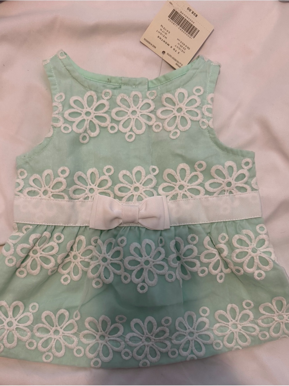 NWT Janie and Jack Baby Girls Mint Green Floral Eyelet Dress - Size 3-6 Months